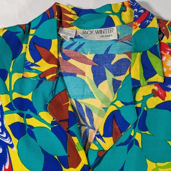 Jack Winter Petites Tropical Print Button Down Tunic Short Sleeve Size Small - Picture 4 of 11